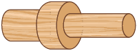 Ilustração de uma peça de madeira composta por 3 cilindros de larguras diferentes, ligados pelas fases circulares e alinhados pelo centro.