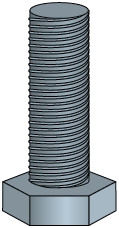 Ilustração de um parafuso, formado pela mesma peça da ilustração anterior. Agora no cilindro há as espirais que caracterizam um parafuso.