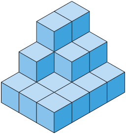 Ilustração de uma pilha de cubos composta por 19 cubos.
