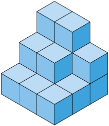 Ilustração de uma pilha de cubos composta por 16 cubos.