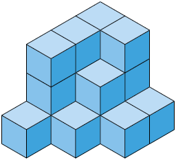 Ilustração de uma pilha de cubos composta por 18 cubos.