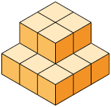 Ilustração de uma pilha de cubos composta por 13 cubos.