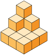 Ilustração de uma pilha de cubos composta por 13 cubos.