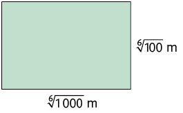 Ilustração de um retângulo com base medindo raiz sexta de 1000 metros e altura medindo raiz sexta de 100 metros.