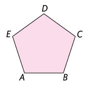 Ilustração de um pentágono de vértices A B C D E.