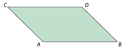 Ilustração de um paralelogramo A B C D.