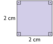 Ilustração de um quadrado com lados medindo 2 centímetros.