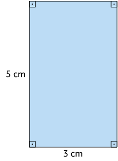 Ilustração de um retângulo com lados medindo 3 centímetros e 5 centímetros.