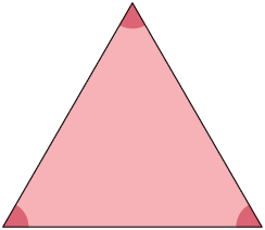 Ilustração de um triângulo equilátero com lados medindo aproximadamente 4 centímetros. Os 3 ângulos internos estão destacados.
