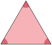 Ilustração de um triângulo equilátero com lados medindo aproximadamente 2,8 centímetros. Os 3 ângulos internos estão destacados.