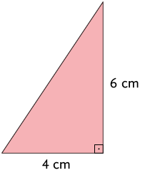 Ilustração de um triângulo retângulo em que a base mede 4 centímetros e a altura mede 6 centímetros.