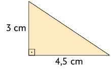 Ilustração de um triângulo retângulo em que a base mede 4,5 centímetros e a altura mede 3 centímetros.
