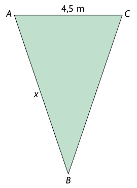 Ilustração de um triângulo A B C em que o lado A C mede 4,5 metros e o lado A B mede x.