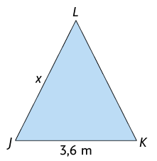 Ilustração de um triângulo J L K em que o lado J K mede 3,6 metros e o lado J L mede x.