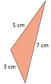 Ilustração de um triângulo retângulo com base medindo 3 centímetros, altura medindo 5 centímetros; e o terceiro lado medindo 7 centímetros.