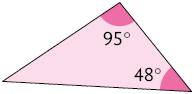 Ilustração de um triângulo com o ângulo adjacente a base do lado direito medindo 48 graus e o ângulo oposto a base medindo 95 graus.