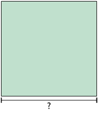Ilustração de um quadrado com um ponto de interrogação na cota que indica o tamanho de um dos lados do quadrado.