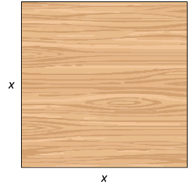 Ilustração de um quadrado representando ser de madeira com o lado medindo x.