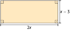 Ilustração de um retângulo com a base medindo 2 x e a altura medindo x menos 3.
