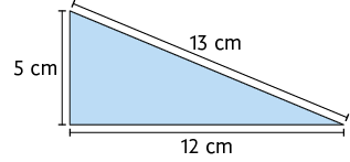 Ilustração de um triângulo. As medidas de comprimento dos lados estão indicadas por: 5 centímetros, 12 centímetros e 13 centímetros.