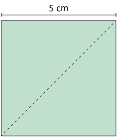 Ilustração de um polígono de quatro lados. Um dos lados tem medida de comprimento 5 centímetros. Está traçado sua diagonal. 