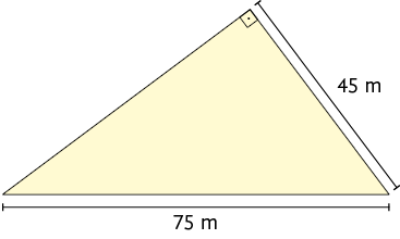 Ilustração de um triângulo retângulo. Um dos catetos tem medida de comprimento 45 metros e a hipotenusa tem 75 metros de medida de comprimento.