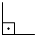 Ilustração de um ângulo reto. Um quadrado com um círculo no centro. Os lados adjacentes do quadrado coincidem com dois segmentos de reta.