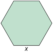 Ilustração de um hexágono regular com a indicação x em um dos lados.