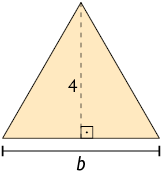 Ilustração de um triângulo. Está traçado sua altura com 4 de medida de comprimento e indicado sua base com b.