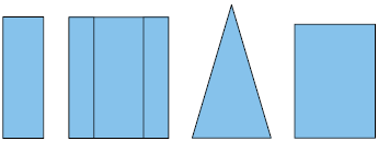 Ilustração formada por 4 figuras geométricas. Um retângulo, um outro retângulo com duas linhas verticais dentro dele que estão mais próximas de suas laterais, do que ao centro, um triângulo isósceles e um outro retângulo.