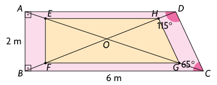 Ilustração de um trapézio retângulo A B C D igual ao da ilustração anterior, porém com os segmentos E F, G F, F H e H E traçados, formando um novo trapézio retângulo E F G H no interior do trapézio retângulo A B C D.