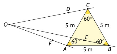 Ilustração do mesmo triângulo A B C da ilustração anterior. Em cada segmento está marcado um ponto entre O e o vértice do triângulo: no segmento O A está marcado o ponto F, no segmento O B está marcado o ponto E, e, no segmento O C está marcado o ponto D.