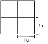 Ilustração de um quadrado correspondente a etapa 2: em que é feito a decomposição do quadrado da etapa 1 traçando 2 seguimentos de reta que se cruzam no centro desse quadrado formando 4 quadrados com o comprimento do lado medindo 1 unidade.