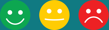 Imagem dos seguintes emojis: feliz; neutro; e triste.