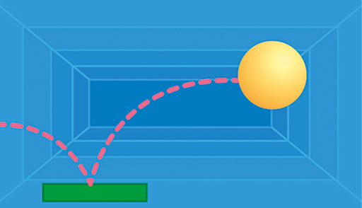 Ilustração. Retângulos na horizontal em branco, do maior para o menor. Em primeiro plano, um retângulo em verde, uma linha pontilhada em laranja e à direita, um círculo amarelo.