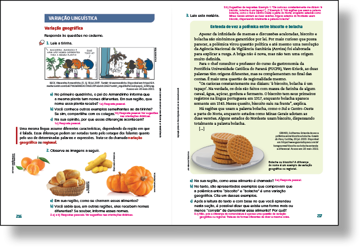 Reprodução de página de livro. Destaque para a seção “Variação linguística”.