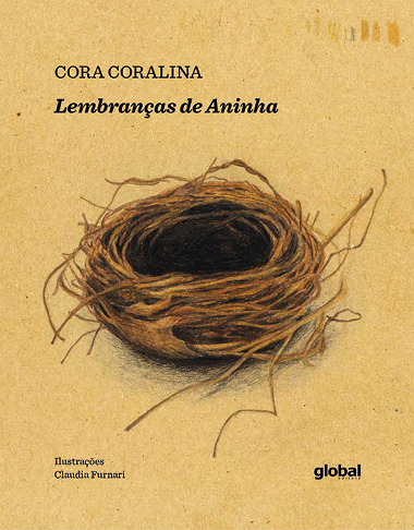 Capa de livro. Fundo em bege-claro e ao centro, um ninho redondo, de palha de cor bege, de forma arredondada. Na parte superior, título e nome de autora. Na parte inferior, à direita, logotipo da editora.