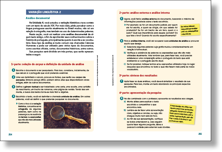 Reprodução de página de livro. Destaque para a seção Variação linguística.