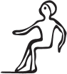 Ilustração em preto e branco. Desenho de uma criança com os joelhos levemente dobrados, vista de perfil.