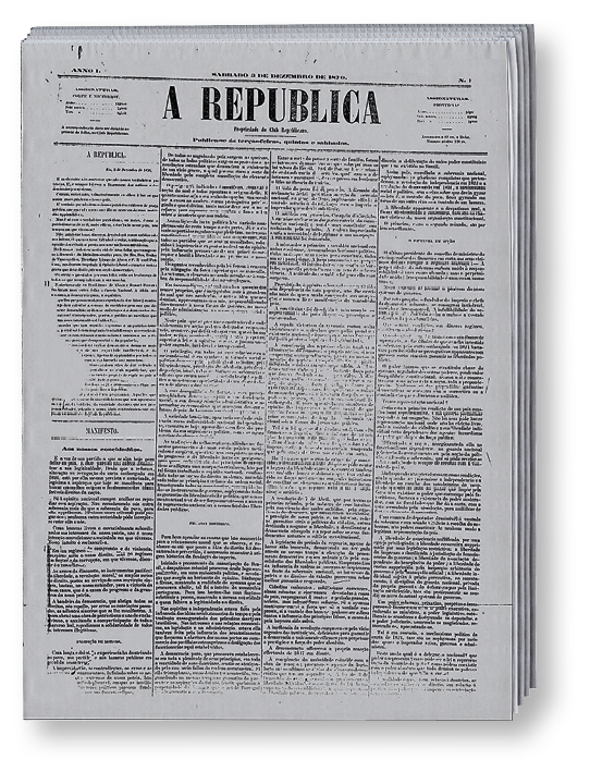 Fotografia. Capa do jornal A República. Na parte superior o título, abaixo quatro colunas com texto.